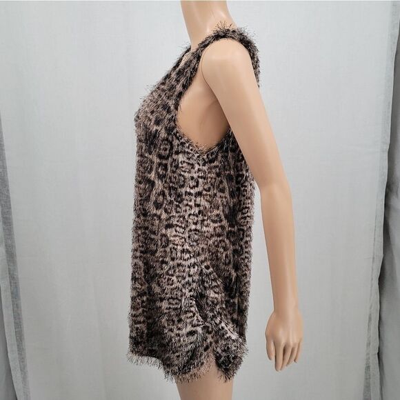 Adore Leopard Animal Print Eyelash Fringe Fabric Tank Top Women's size Medium - Picture 6 of 14